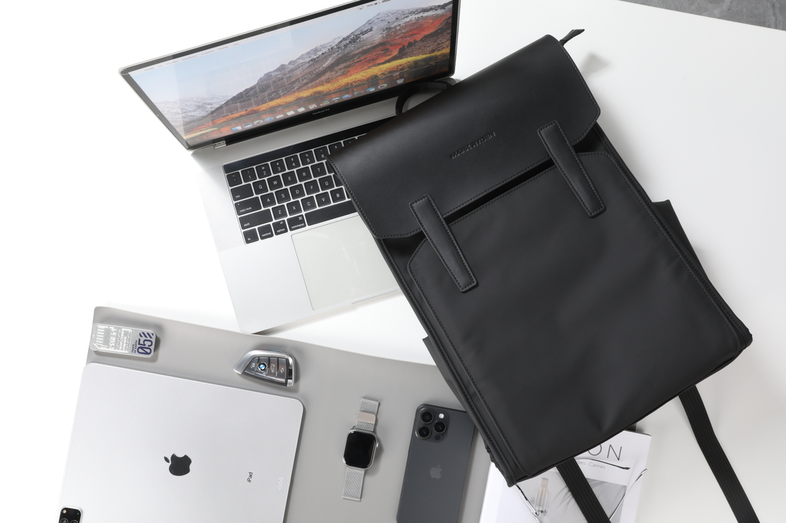 Black MarkRyden anti-theft backpack with tech gear for cleaning tutorial