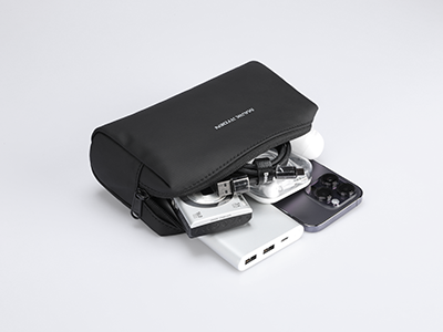 Mark Ryden Global black anti-theft toiletries bag with travel tech accessories