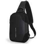 Mini Julius lightweight black crossbody bag with USB charging by Mark Ryden