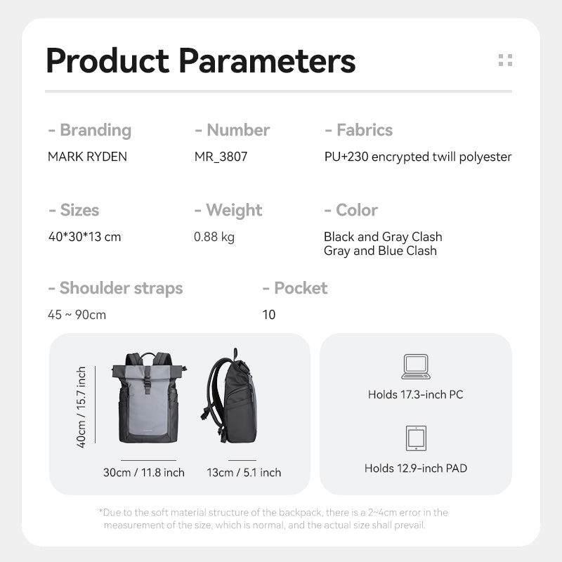 Mark Ryden DynaPack sleek multi-compartment laptop bag black/gray anti-theft design