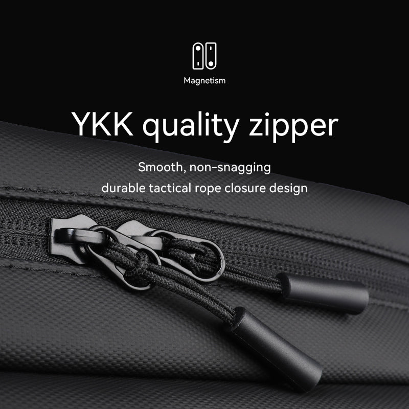 Mark Ryden Global's EasyGlide crossbody bag - black textured fabric with YKK zipper & magnetic tactical rope closure
