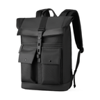 Black rolltop daily commute backpack by Mark Ryden Global with multiple pockets