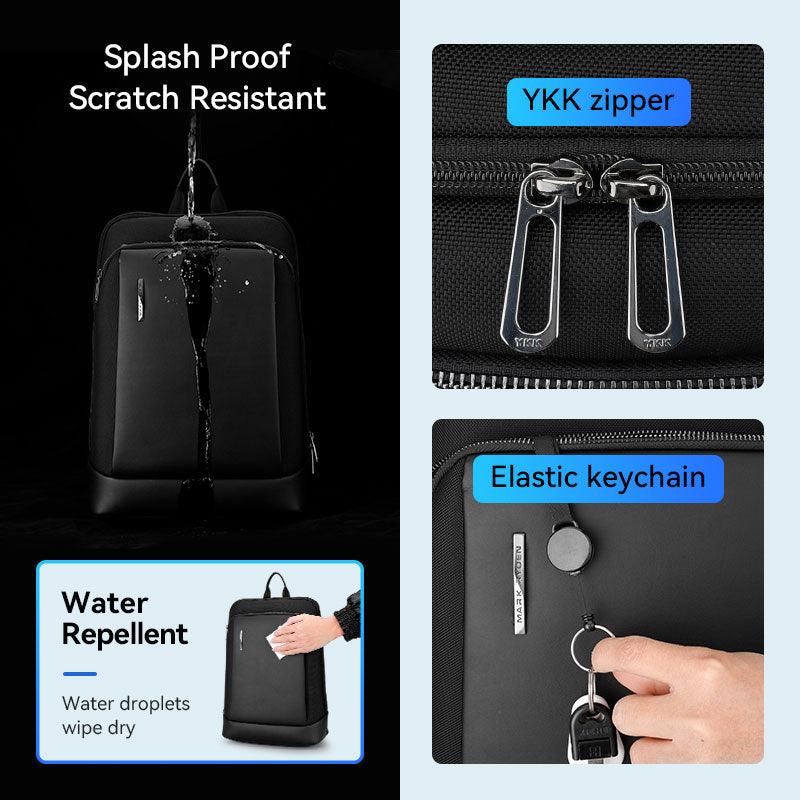 Mark Ryden daily lightweight dual-material backpack - splash proof scratch resistant, YKK zipper, elastic keychain