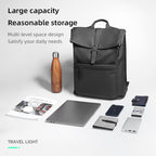 Mark Ryden Global black leather casual multilayer backpack with large storage, daily essentials shown