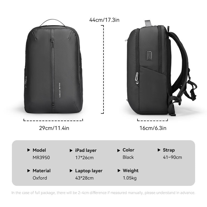 Mark Ryden Global black waterproof scratch-resistant Sienet MR3950 backpack with dimensions