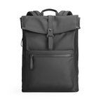 Mark Ryden Global's black leather casual multilayer storage backpack with front zipper pocket