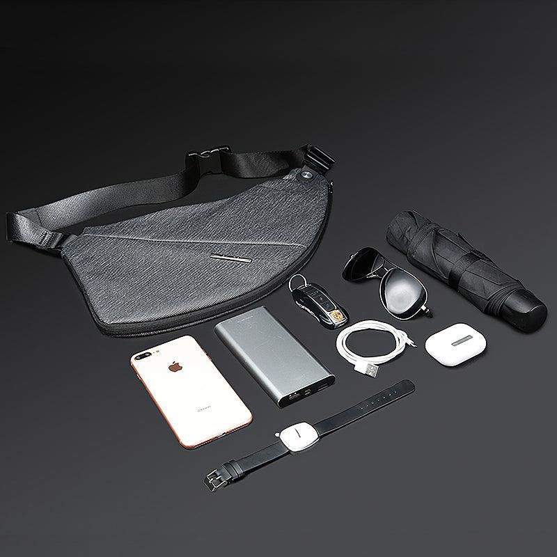 Mark Ryden Global's ChestFlex modern black anti-theft chest bag with travel gear