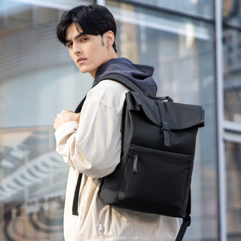 Black leather casual multilayer storage backpack by Mark Ryden Global