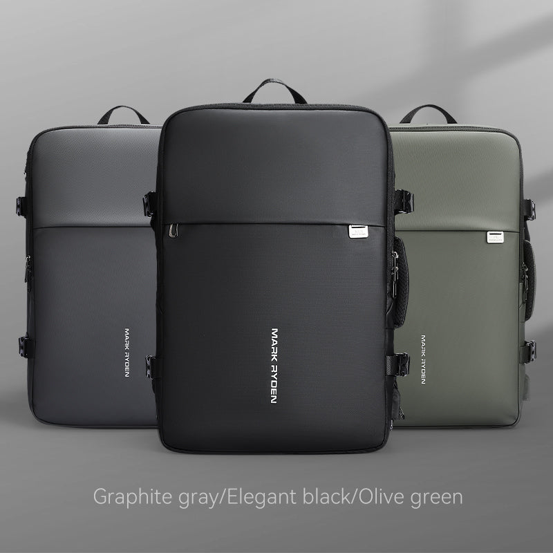 Mark Ryden backpacks: graphite/black/olive green, multi-compartment, minimalist design