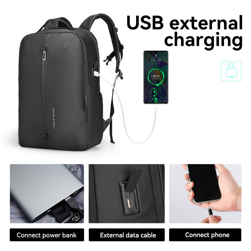Mark Ryden Global black leather waterproof scratch-resistant high-capacity backpack with USB charging