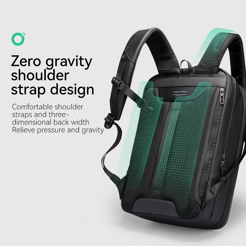 Mark Ryden Global's black waterproof hard-shell laptop backpack with zero gravity straps