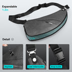 Mark Ryden Global chest bag - dark gray with teal trim, expandable 1.2in, anti-theft features