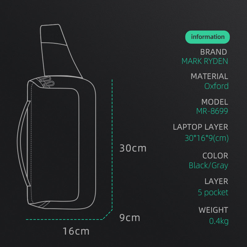 Swag: Mark Ryden compact cross-body sling bag - Oxford material, 5 pockets