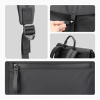 Black leather casual multilayer backpack with secure buckle & anti-theft features by MarkRyden Global