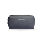 Dark gray Mark Ryden portable large capacity traveling toiletries bag with textured exterior and zippered closure.