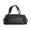 Mark Ryden Worksman black durable polyester travel bag with spacious main compartment, multiple easy access pockets, padded handles, and adjustable shoulder straps.