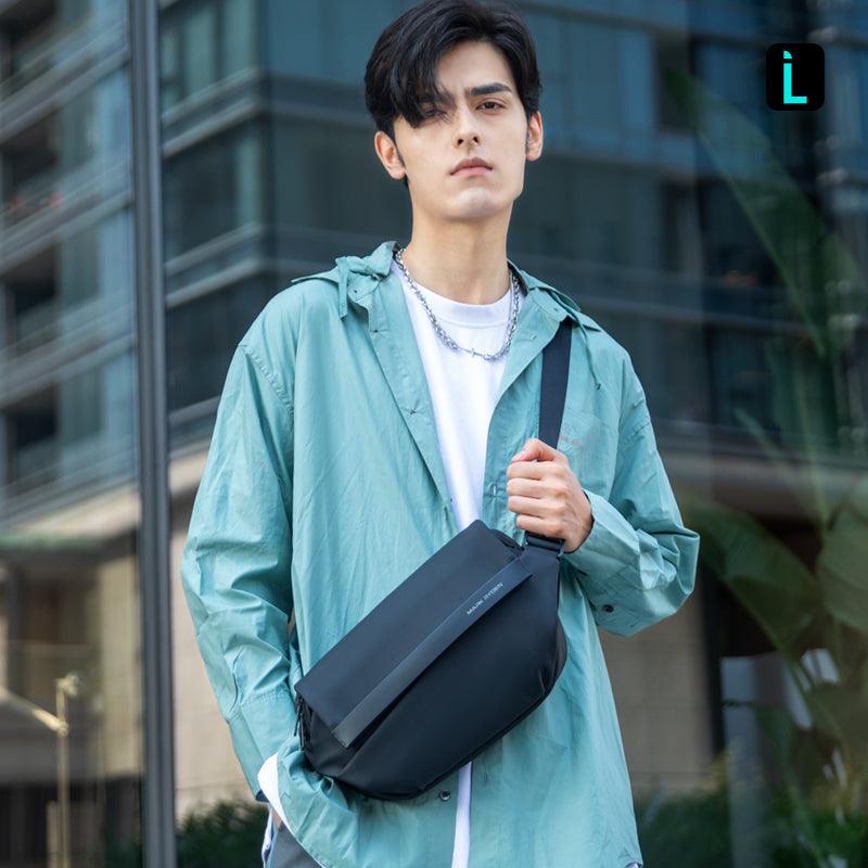 Mark Ryden Global: Black leather waterproof Fingon II messenger bag for city daily use