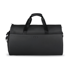 Black water-resistant business suit travel bag by Mark Ryden, featuring high capacity, multipurpose compartments, dual handles, and textured lower panel.