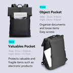 MarkRyden Global minimalist black backpack w/front document pocket & back electronics pocket
