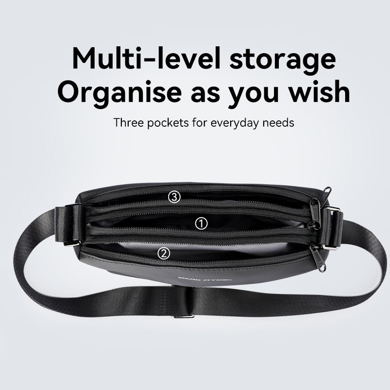 Mark Ryden Global: Black waterproof crossbody bag with 3 storage pockets