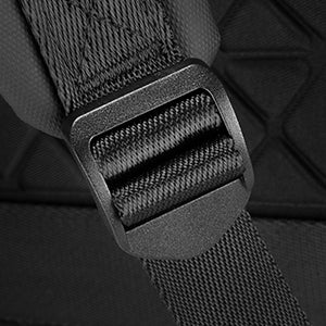 Mark Ryden Global slim commuter backpack's black buckle detail