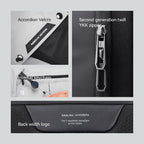 Mark Ryden backpack: accordion velcro, YKK zipper, internal keychain, back width logo