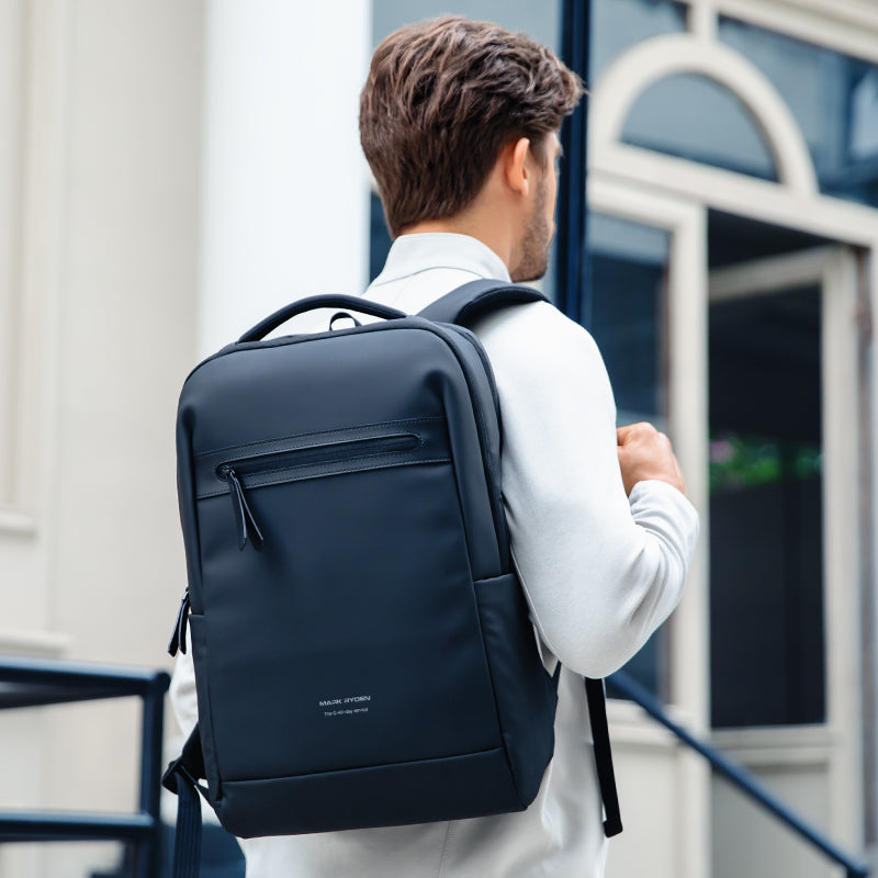 Mark Ryden UrbanFlex Lite navy backpack with computer compartment in city