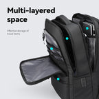 MarkRyden Global black smart backpack with multi-layered compartments for travel storage