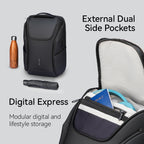 Black waterproof backpack with dual side pockets, built-in USB - MarkRyden Global