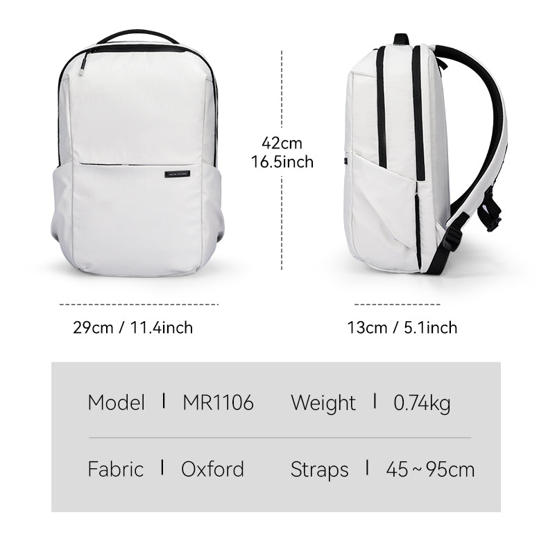 Mark Ryden Global's Summer Mist ultra-light white backpack with black accents, 16.5 inch