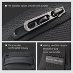 MARKRYDEN ChargeSling Black crossbody bag with YKK branded zipper, thick handles