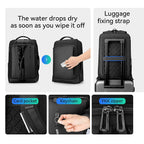 Mark Ryden Global black waterproof business backpack with luggage strap, card pocket, keychain, YKK zipper