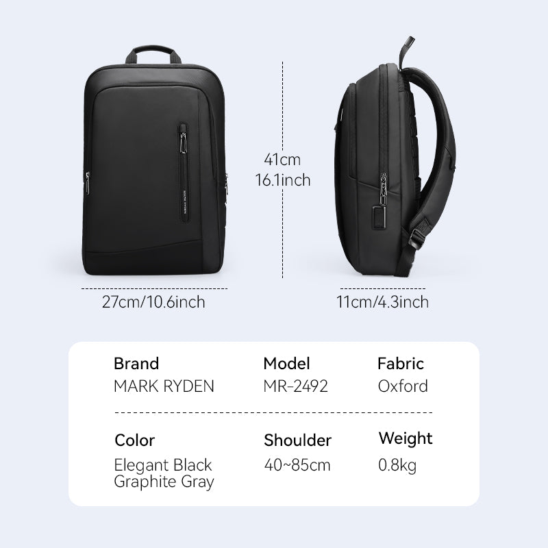 Mark Ryden UrbanLite Pro sleek water-resistant business travel backpack (black/elegant graphite)
