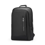 MarkRyden Global's sleek black water-resistant business travel backpack with silver zipper detail