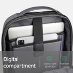 ZenOrganizer compact laptop backpack with digital compartment holding laptop and phone