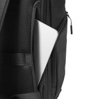 Black anti-theft MorphCore backpack with laptop in zippered pocket for modern travelers