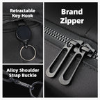BreezePack backpack with retractable key hook, brand zipper, and alloy buckle