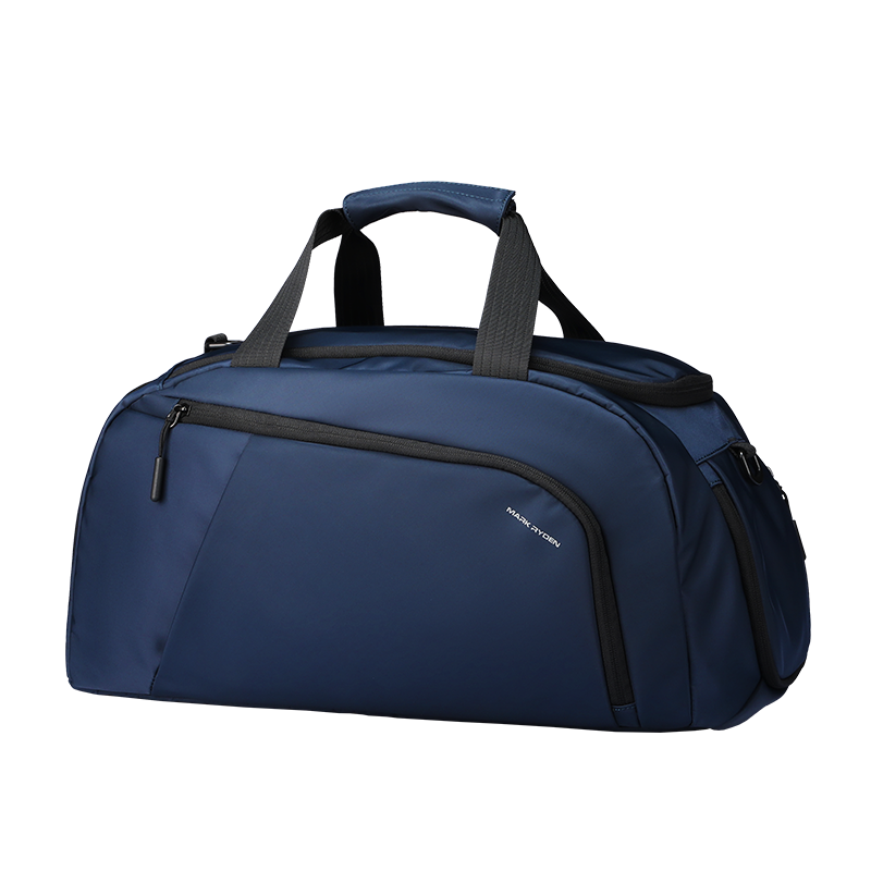 Mark Ryden TripVault navy blue travel duffel bag with separate shoe compartment for gym