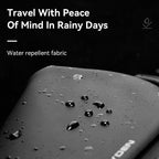 MarkRyden MetroFlex crossbody bag with water-resistant fabric showing rain protection