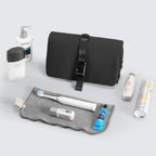 MarkRyden Global black wet-dry toiletry bag with toothbrush holder and adjustable strap