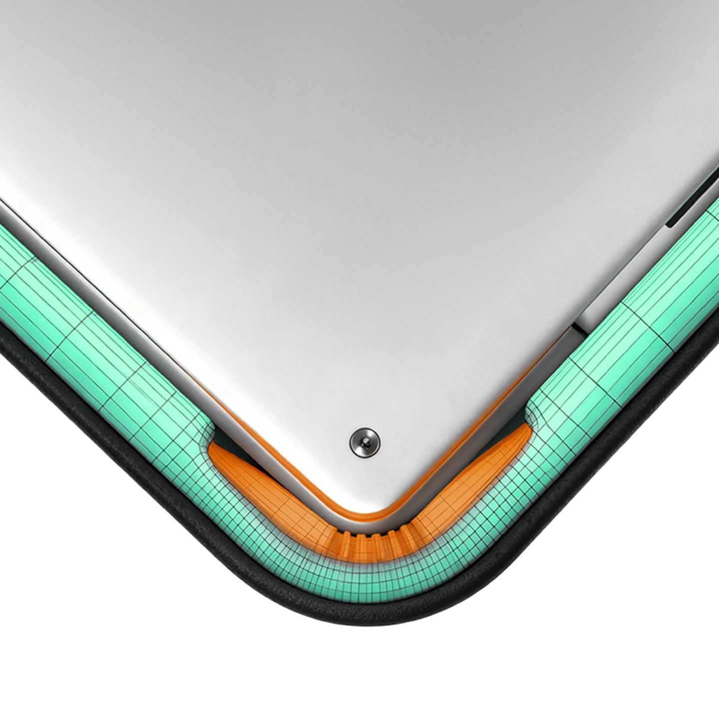 CloudCase Ultra-Thin Laptop Sleeve with 360° Protection: Silver laptop in sleeve featuring teal grid interior, orange shock-absorbing padding, and black outer layer for full protection.