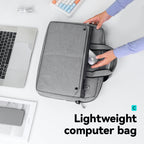 Gray MarkRyden tech commuter briefcase opening with laptop