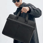 MarkRyden classic tech commuter briefcase - sleek black leather, 14-15.6 laptop bag