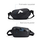 Mark Ryden Global black leather anti-theft city commuter messenger bag with front water pocket and back security pocket