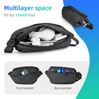 Fingon II leather waterproof large capacity daily messenger bag with multilayer space holding headphones and devices, featuring front and back pockets for smartphones.