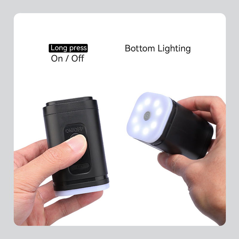 Black lightable air pump for zip-lock bags, featuring ON/OFF button (long press to turn on/off) and bottom lighting function.