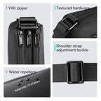 Mark Ryden Global black waterproof crossbody bag with YKK zippers, textured hardware & adjustable strap - lightweight daily use