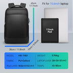 Black premium anti-theft backpack MR-1981, fits 15.6in laptop, PU+Oxford fabric, MarkRyden Global