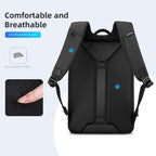 Stylish black Zoll Rolltop daily commute backpack with breathable mesh back panel and adjustable straps, designed for all-day comfort.