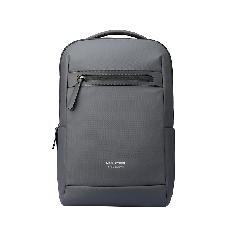 Gray UrbanFlex Lite lightweight business backpack with front zip pocket, side pockets, and separate computer compartment by Mark Ryden